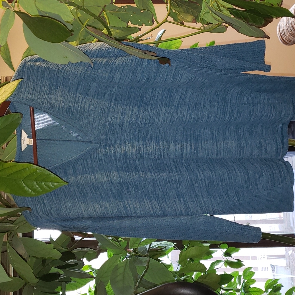 Terra & Sky Teal V Neck Knit 3/4 Sleeve 1X - Picture 1 of 10